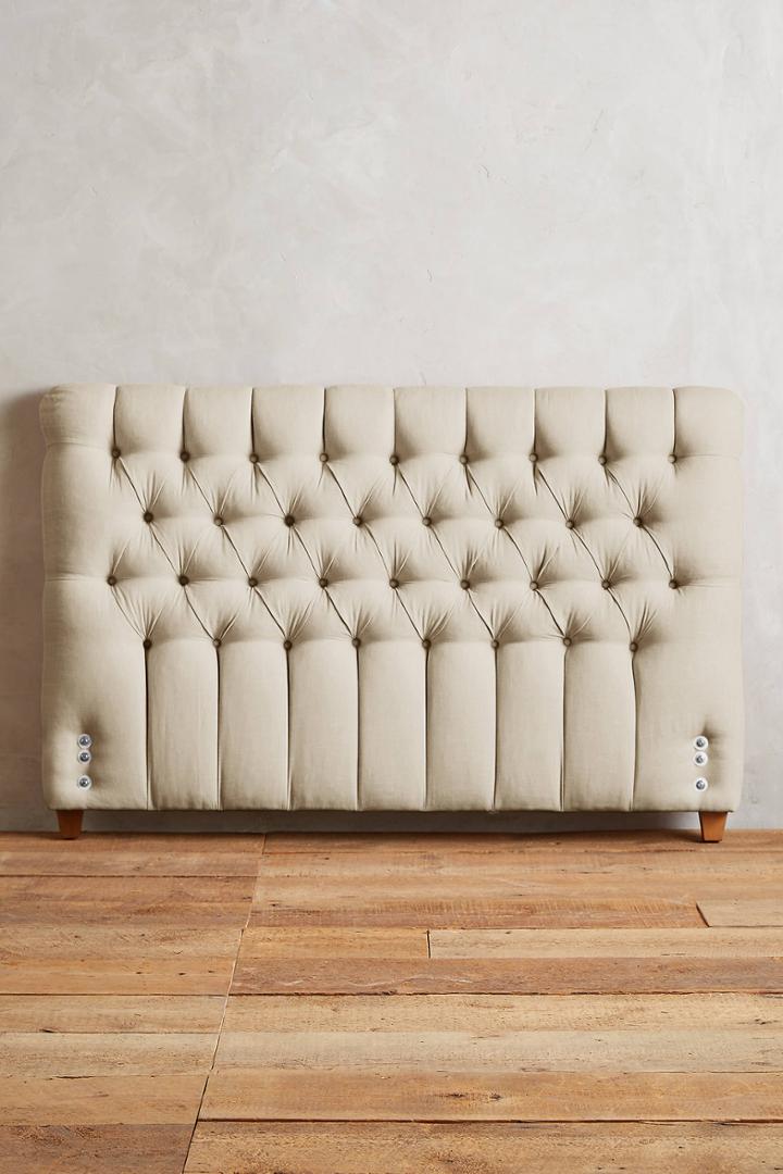 Anthropologie Linen Tufted Lena Headboard
