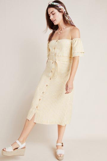 First Monday Linen Off-the-shoulder Dress