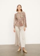 Vince Pomegranate Pleated V-neck Blouse