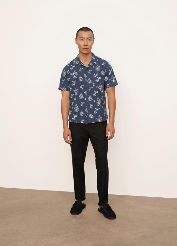 Vince Ikat Floral Print Cabana Short Sleeve Shirt