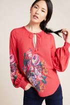 Anthropologie Monica Embroidered Peasant Blouse