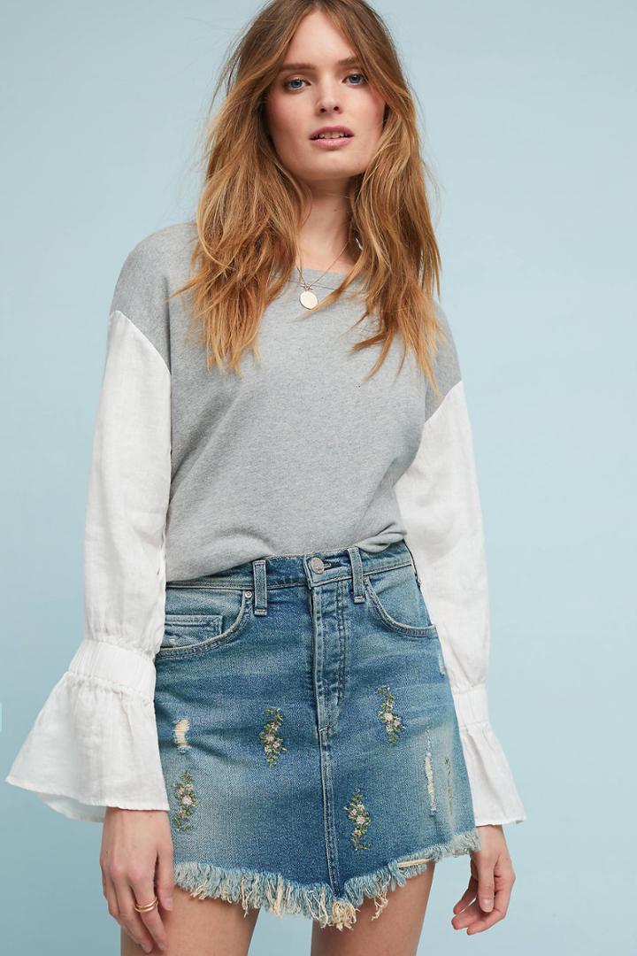 Mcguire Embroidered Denim Mini Skirt
