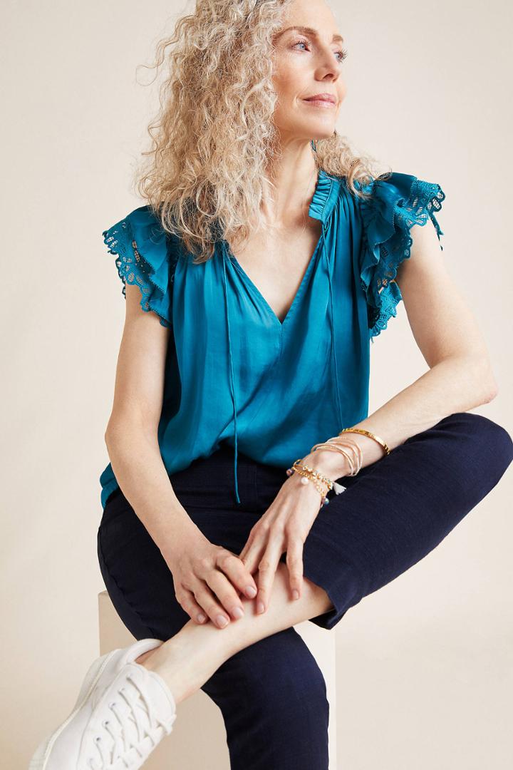 Current Air Ruffled Satin Blouse