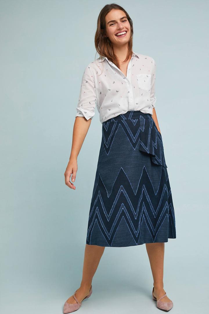 Eva Franco Textured Chevron Midi Skirt