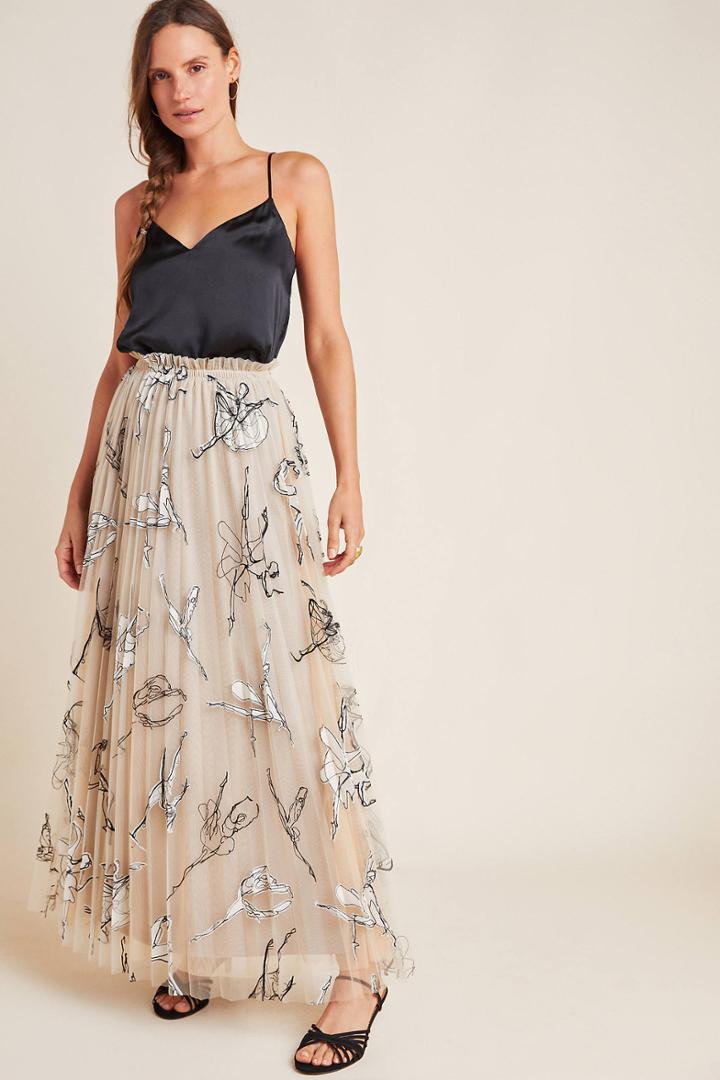 Geisha Designs Georgette Pleated Tulle Maxi Skirt