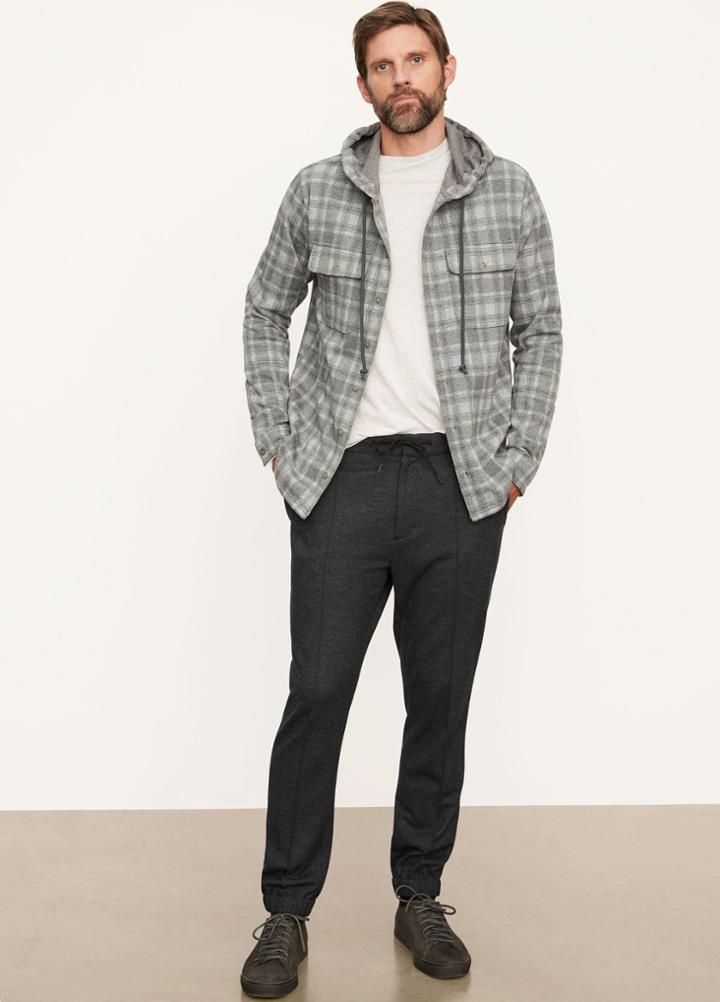 Vince Brushed Plaid Hooded Shirt Jacket