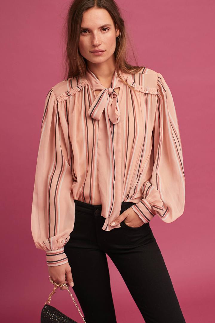 Hemant & Nandita Sheerstripe Tie-neck Blouse
