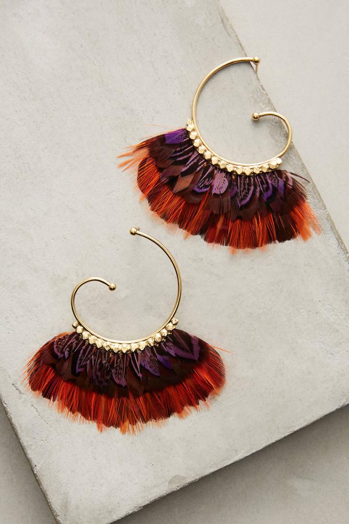 Gas Bijoux Rouge Feather Hoop Earrings