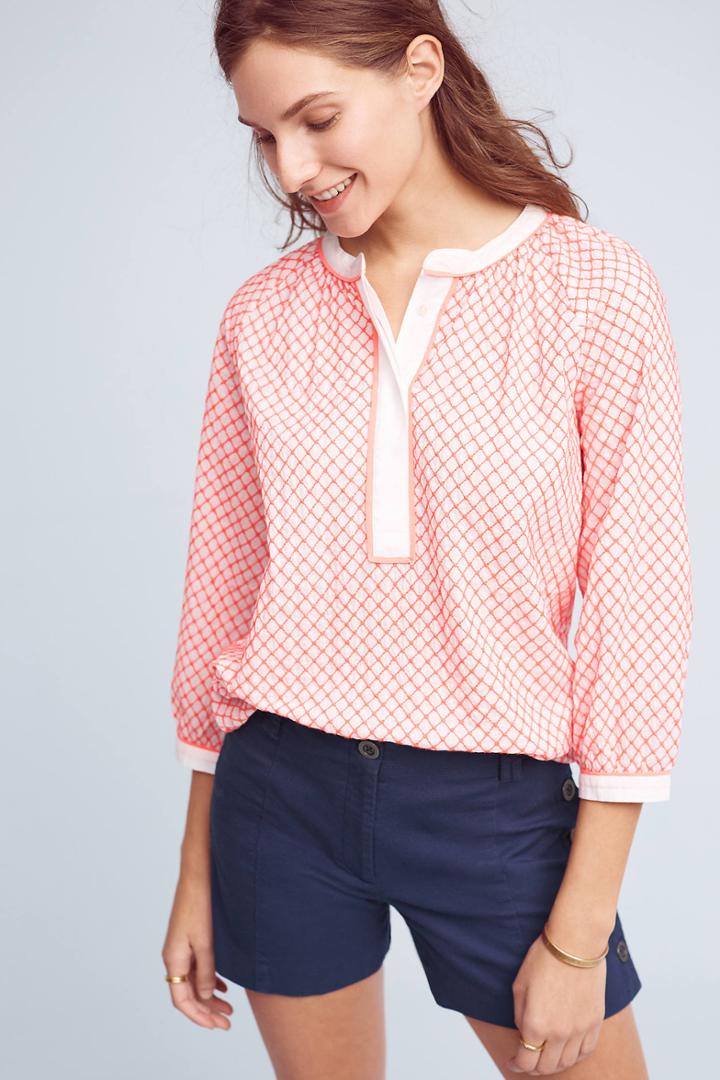 Rose And Rose Embroidered Henley Top