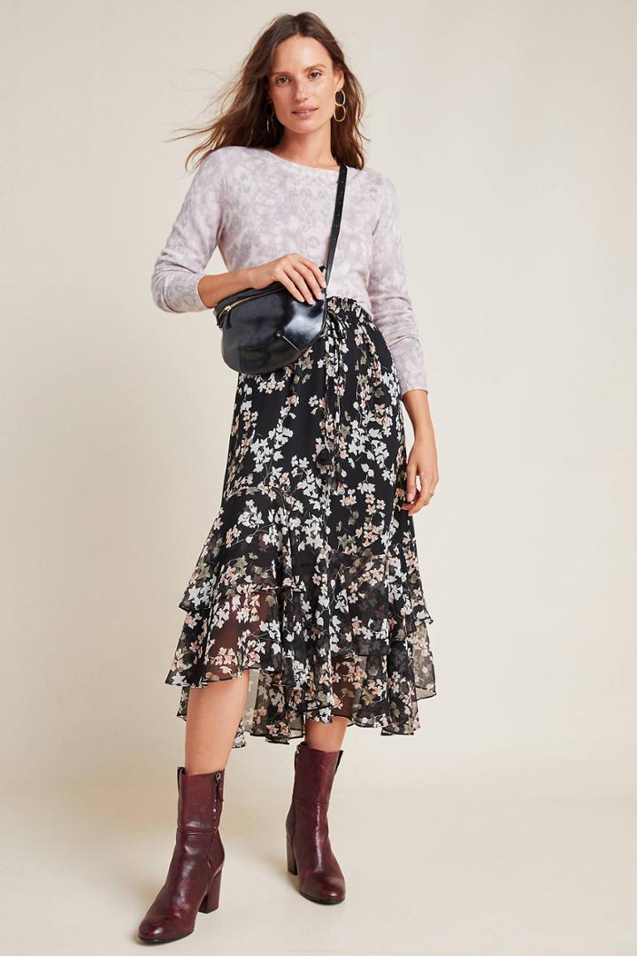 Misa Nenna Ruffled Midi Skirt