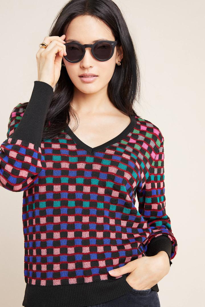Aldomartins Vanessa Plaid V-neck Sweater