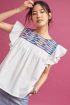 Whit Flutter-sleeve Embroidered Top