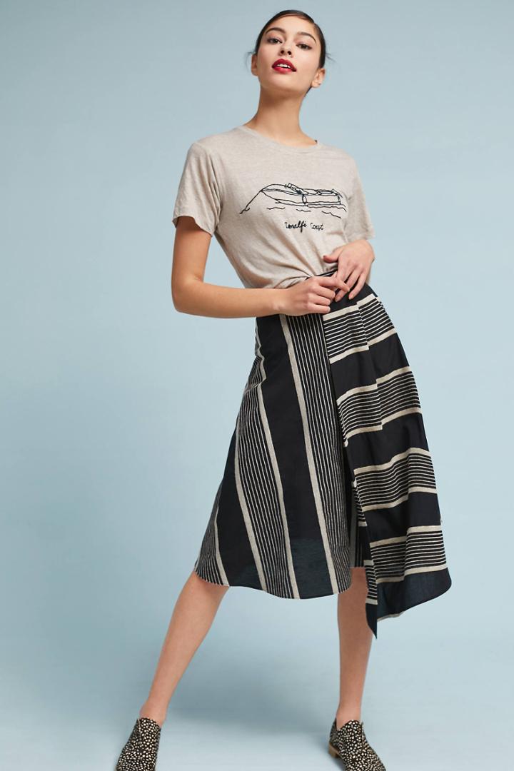 Eva Franco Nautical Striped Midi Skirt