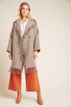 Beatrice B Delfina Fringed Plaid Coat