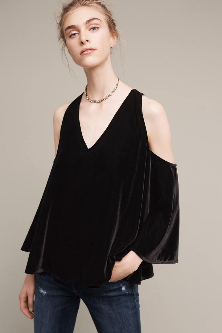 Tracy Reese Velvet Open-shoulder V-neck Blouse