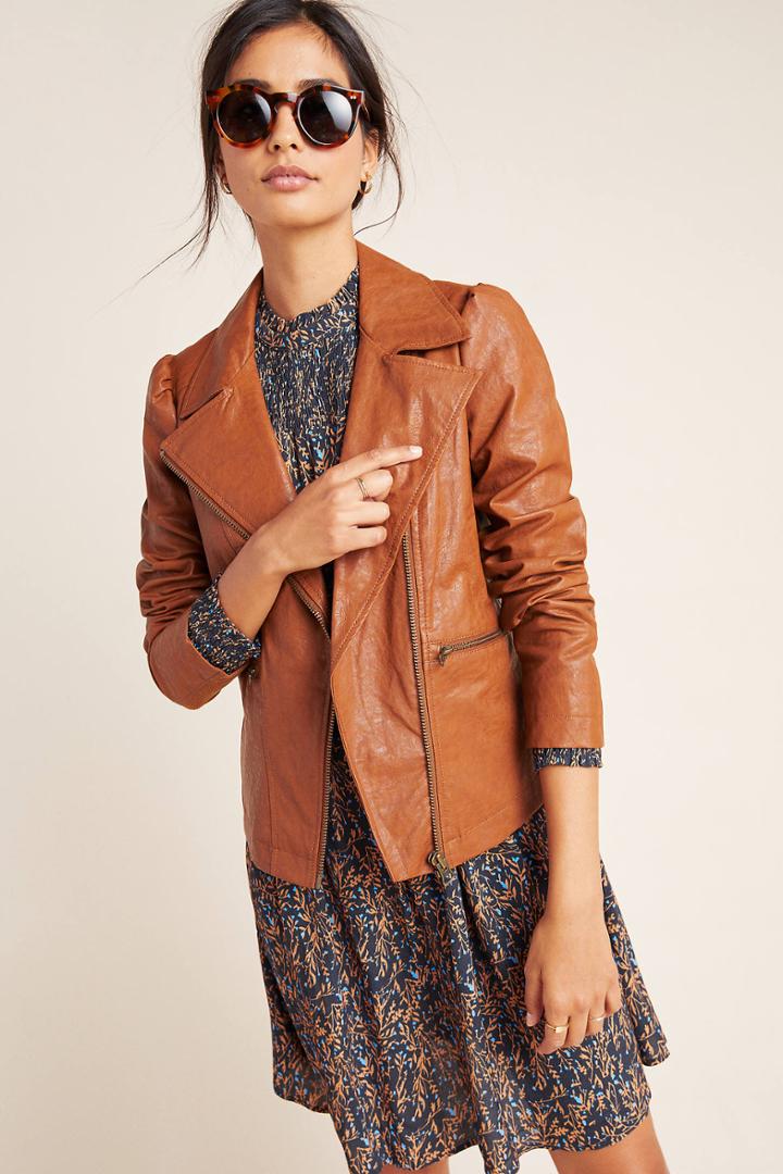 Anthropologie Petula Puff-sleeved Moto Jacket