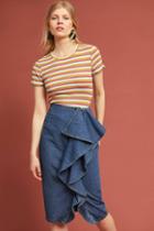 Lost Ink Ruffled Denim Pencil Skirt