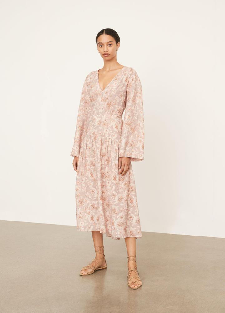 Vince Dahlia Long Sleeve Double V Neck Dress