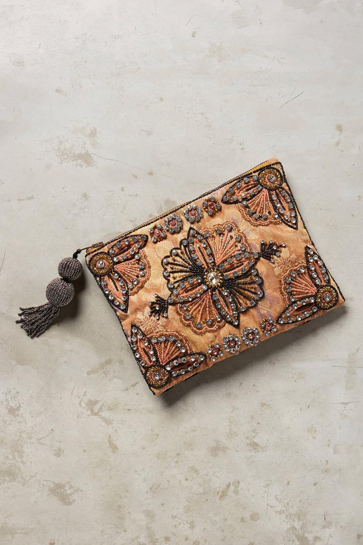 Anthropologie Beaded Jacquard Pouch