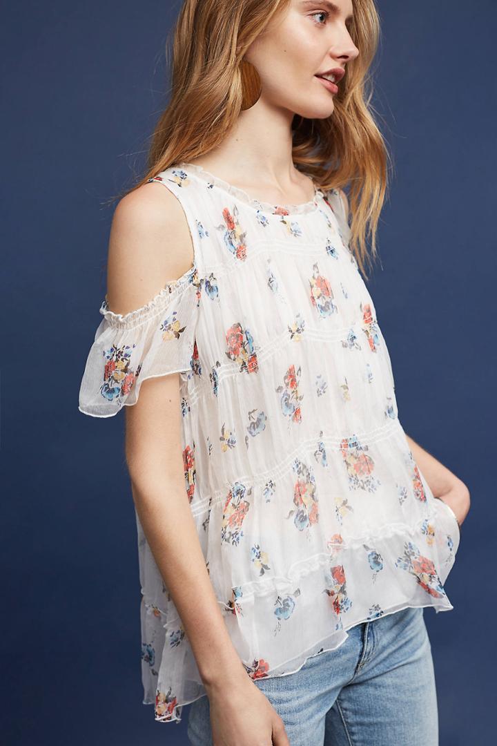 Johnny Was Jocelyn Open-shoulder Silk Blouse