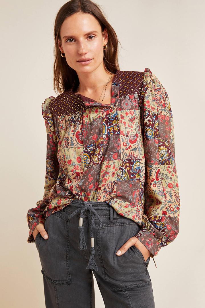 Antik Batik Patsie Embroidered Patchwork Blouse