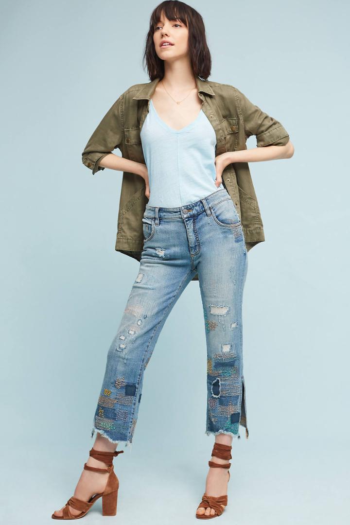 Pilcro Embroidered High-rise Cropped Straight Jeans