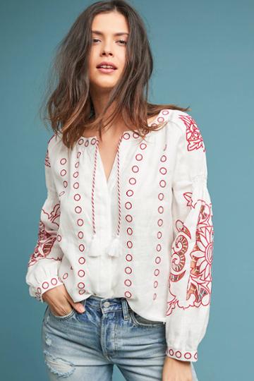 Whispers Seabrook Linen Peasant Top