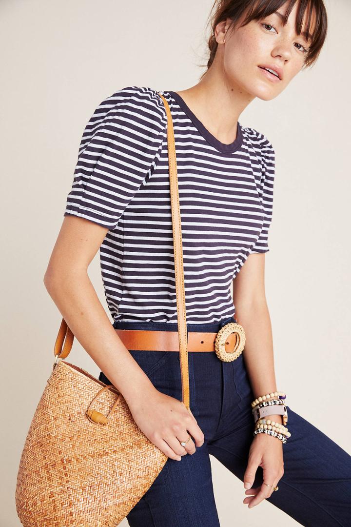 Velvet By Graham & Spencer Lima Striped Puff-sleeved Tee