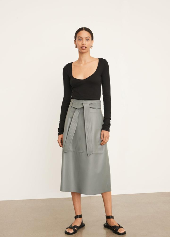 Vince Stitched Belt Leather Skirt
