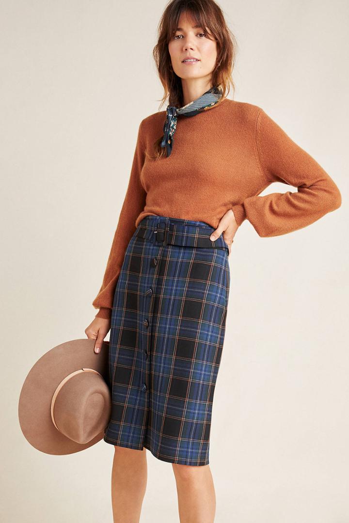 Anthropologie Bernadette Button-front Midi Skirt