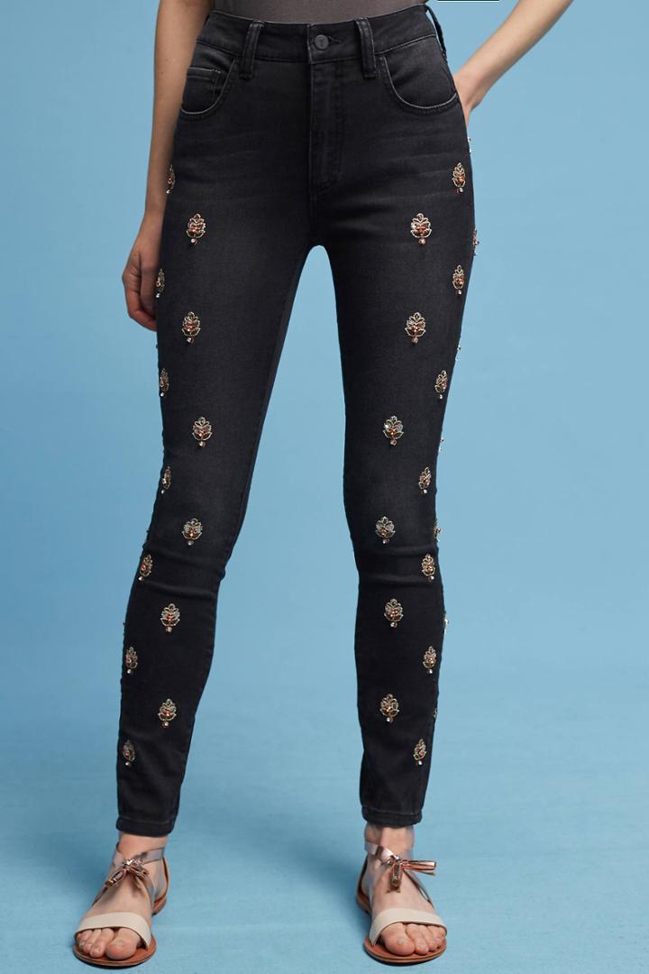 Pilcro Script High-rise Embellished Skinny Jeans