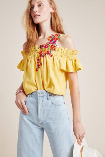 Mynah Designs Selena Embroidered Open-shoulder Blouse