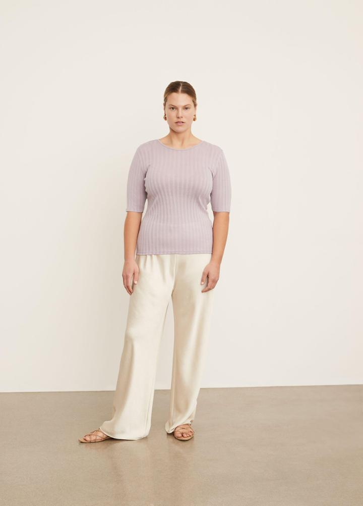 Vince Ribbed Elbow Sleeve Crew Neck Tee