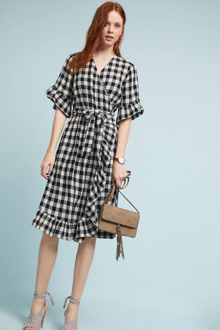 Isabella Sinclair Gingham Flutter Wrap Dress