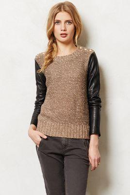 Anthropologie Leather Sleeve Pullover