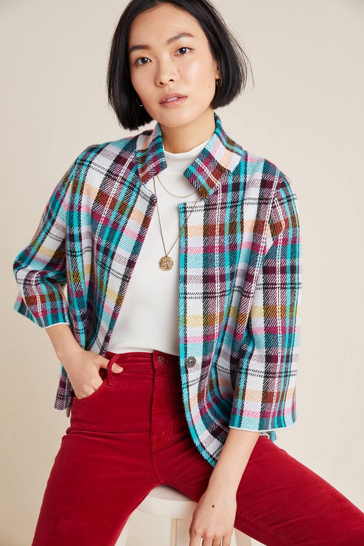 Anthropologie Rosetta Cropped Plaid Jacket