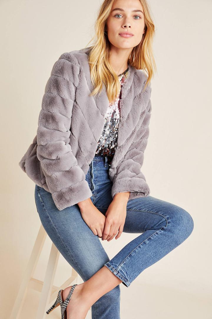 Bagatelle Chevron Faux Fur Jacket