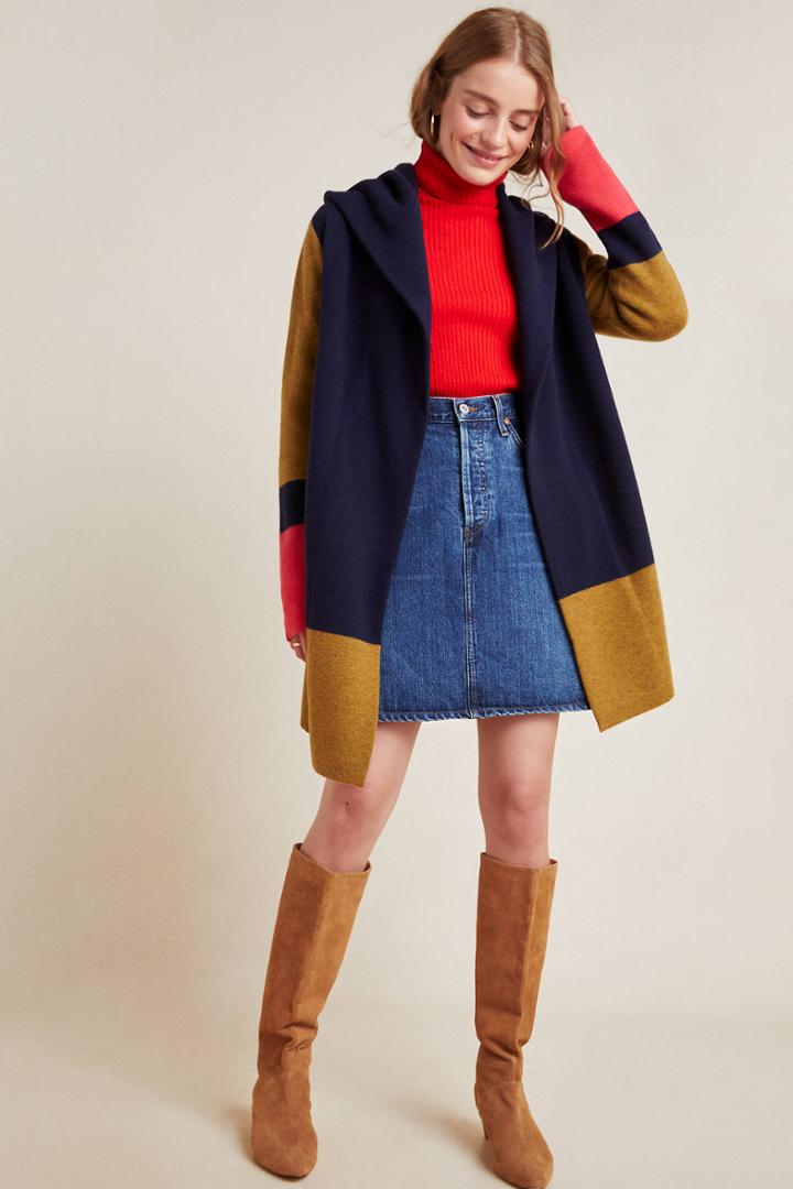 Field Flower Valerie Colorblocked Wool Sweater Coat