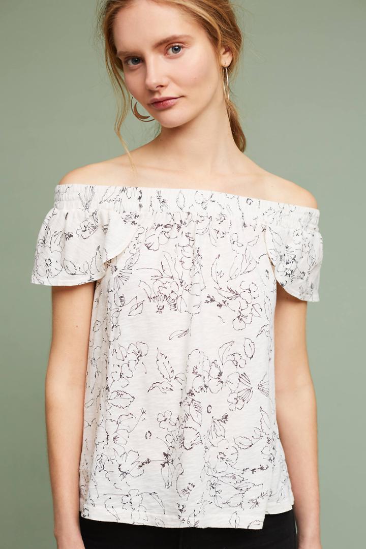 Michael Stars Stenciled Petals Off-the-shoulder Top