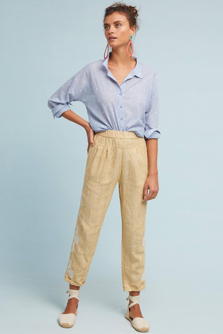 By Anthropologie Embroidered Linen Pants