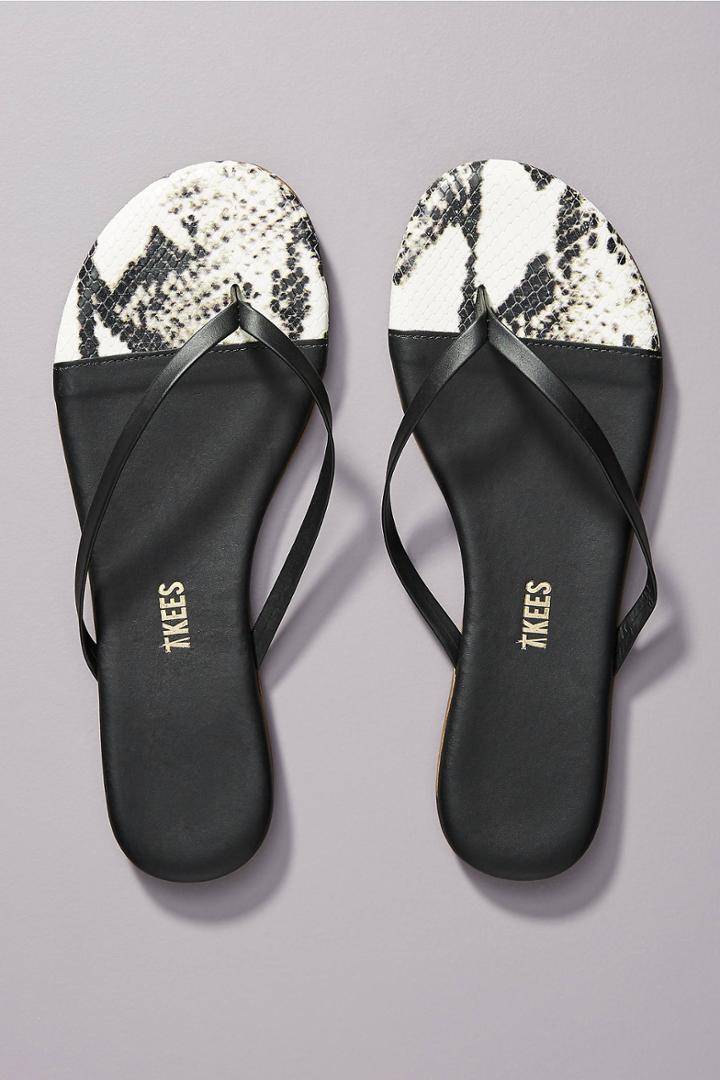 Tkees Snake-embossed Leather Thong Sandals