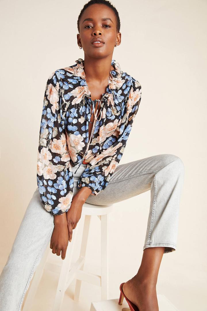 Rebecca Taylor Jacquard Peasant Blouse