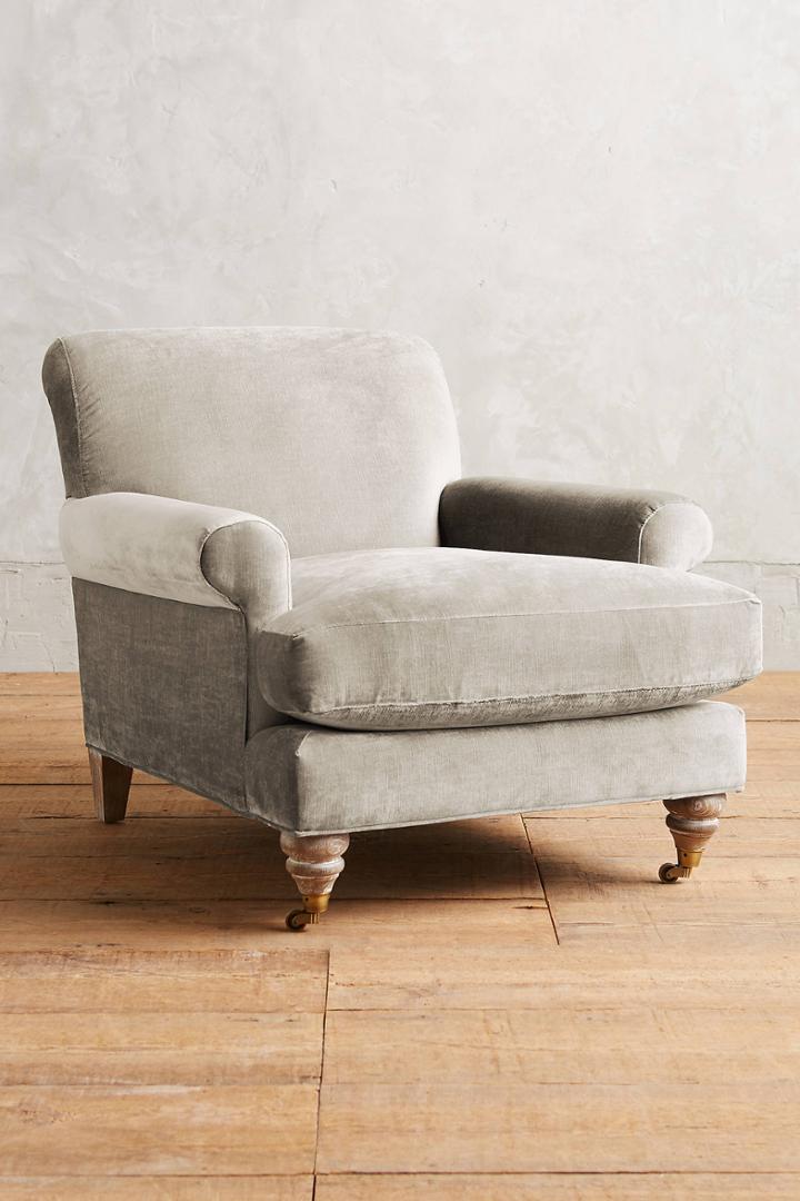 Anthropologie Slub Velvet Willoughby Chair, Wilcox
