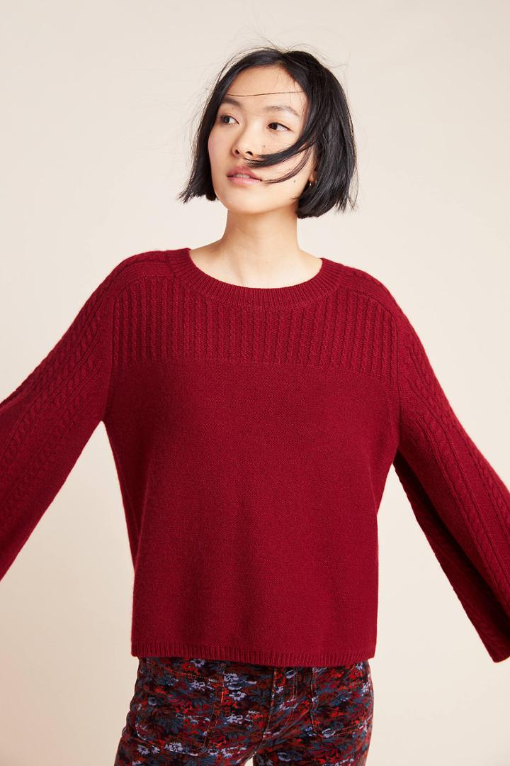 Pine Cashmere Brianna Bell-sleeved Sweater
