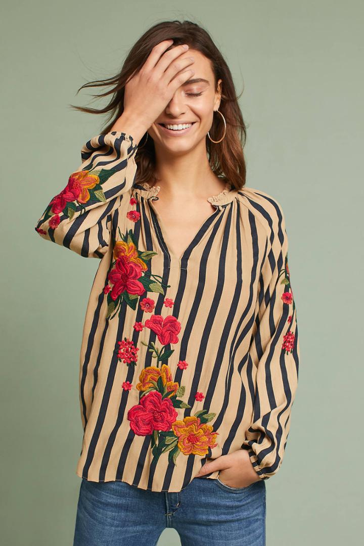 Akemi + Kin Embroidered & Striped Blouse