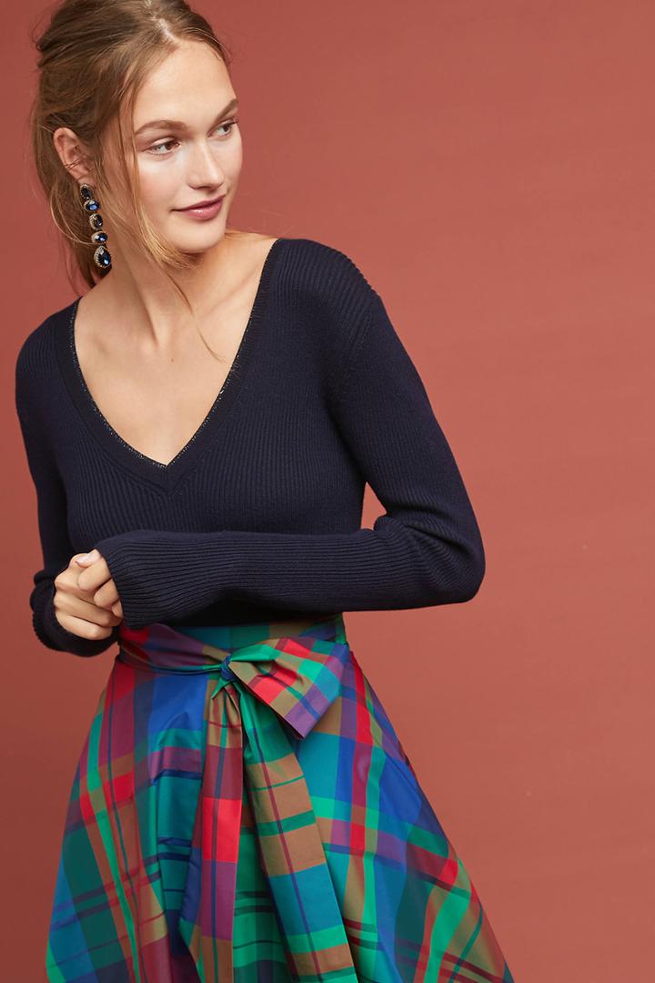 Moth Ribbed V-neck Pullover