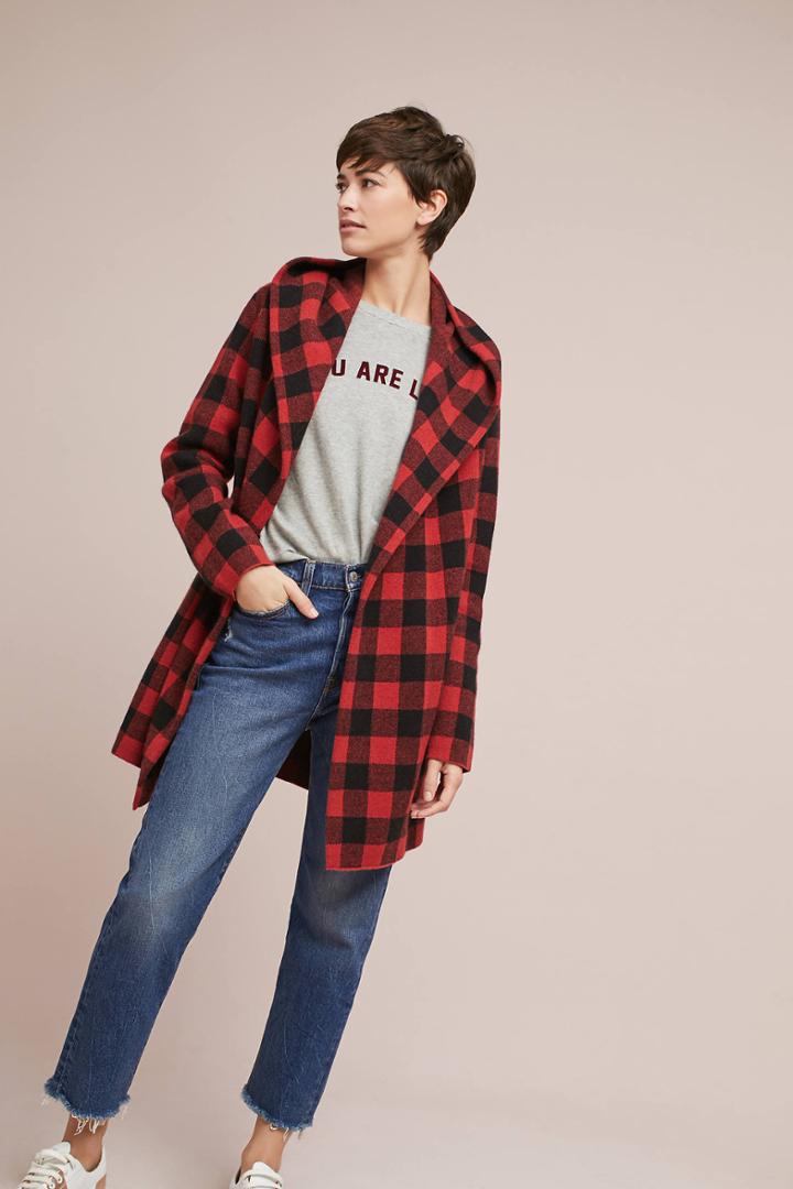 Field Flower Buffalo Plaid Cardigan Coat