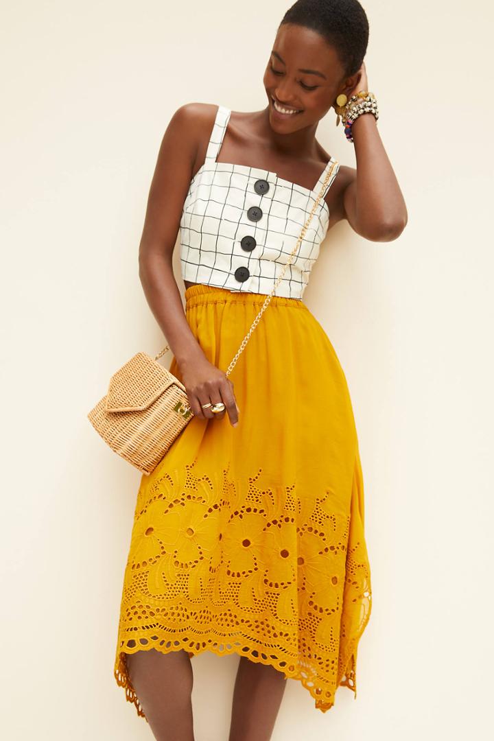 Anthropologie Rumer Embroidered Midi Skirt