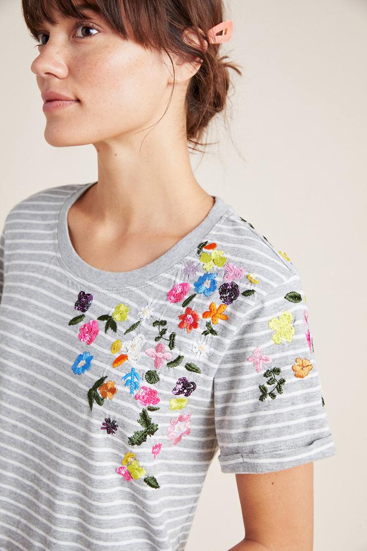 Anthropologie Twyla Striped Floral Tee