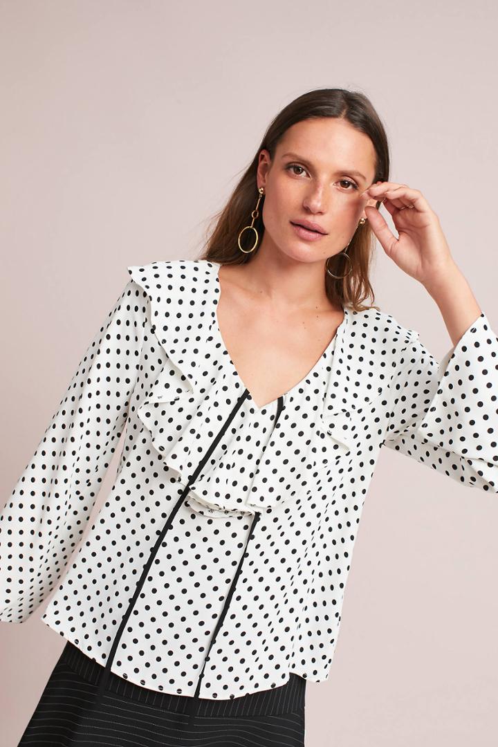 Lea & Viola Ruffled Polka Dot Blouse